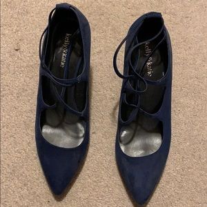 Navy blue suede pumps